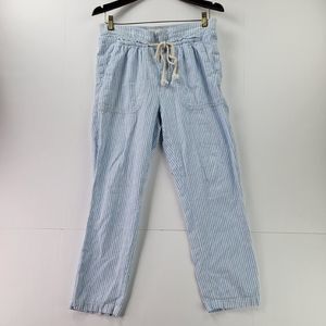Anthropologie Seashore Pants Womens S Striped Crop Linen Drawstring Blue Pockets